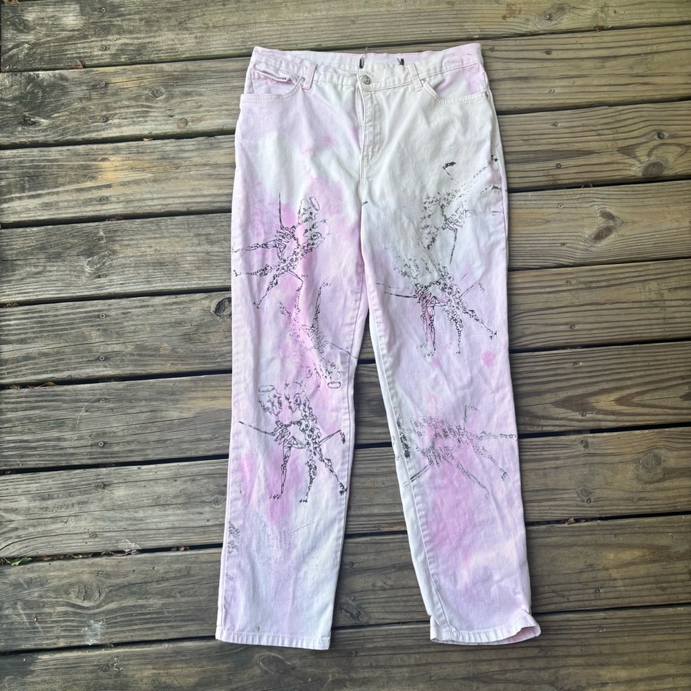 Pink Screen Printed Skeleton Jeans